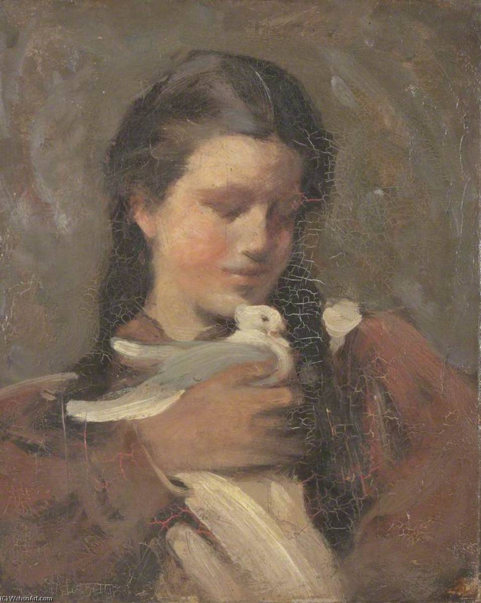 の女の子 A ピジョン 1901 バイ Frederic Yates 美術館の複製 美術複製 絵画複製 美術館の品質プリント 美術品の複製 有名な 絵画の複製 博物館の品質再現 キャンバスにアートプリント Frederic Yates Wahooart Com